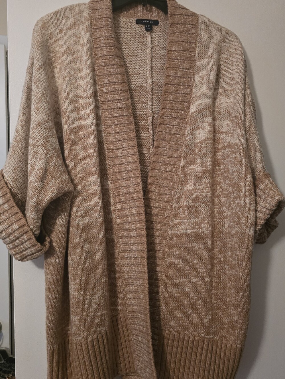 Lands End Oversized Open Front Marled Cardigan Sweater L/XL